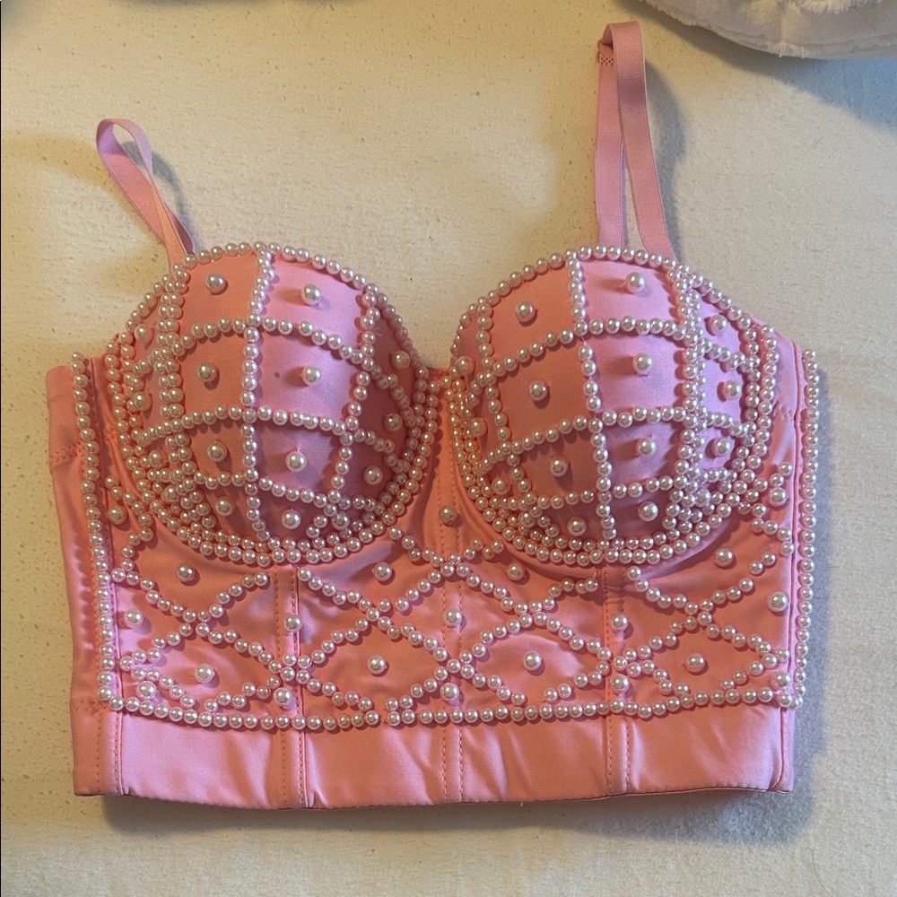 Elegant Pink Pearl Embellished Bustier